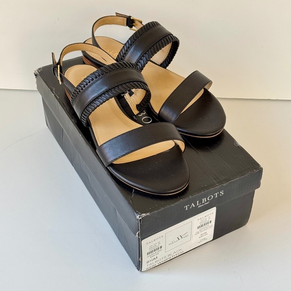 Talbots "Keri Whipstitch" Black Leather Sandals - Size 8.5 Medium - New with Box - Picture 1 of 2